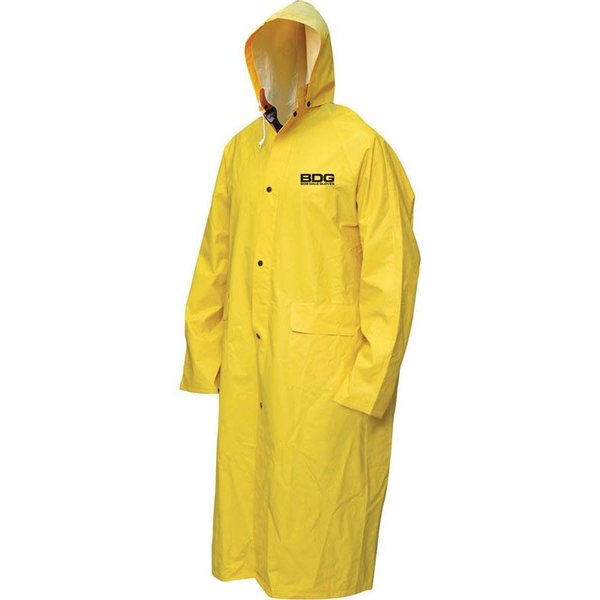 Bdg Rain Coat Flame Resistant PVC/Poly/PVC 48in Long w/Hood, Size S 95-1-901FRC-S